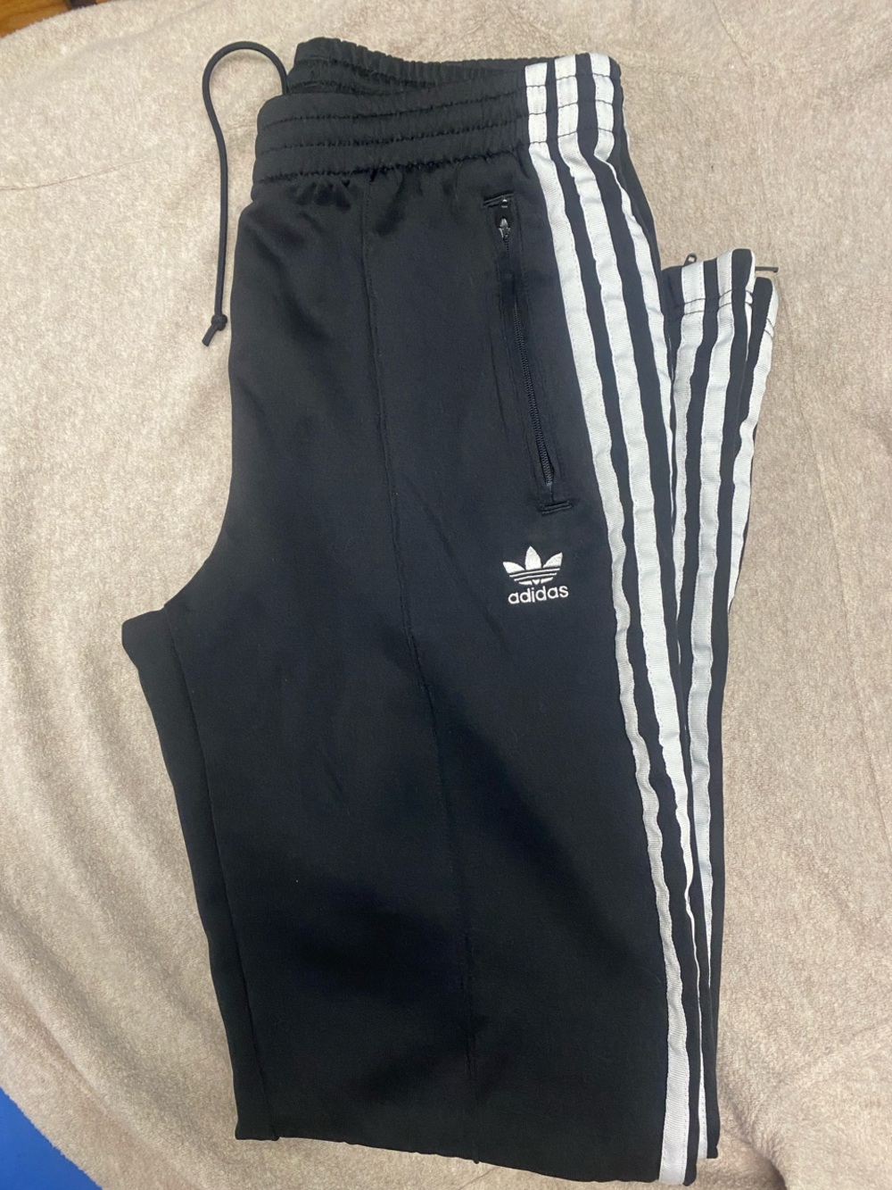adidas Black Track Pants with White 3-Stripe and Trefoil women’s medium